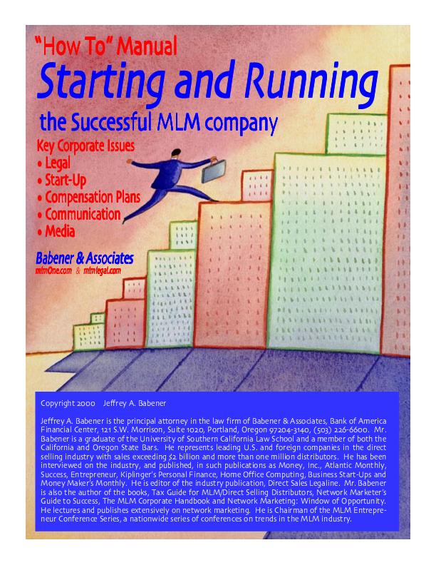The FREE Starting and Running the Successful MLM Company manual